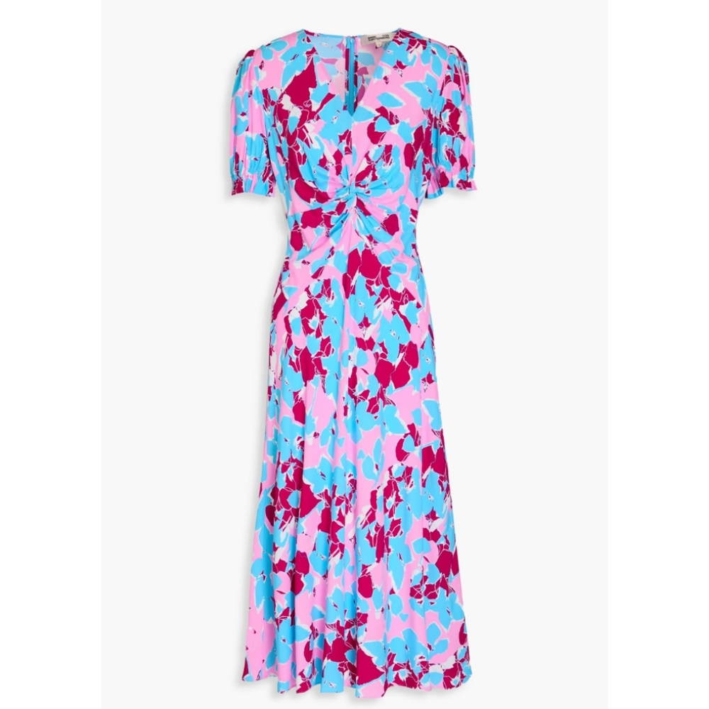 NWOT Anaba Twisted Floral-print Crepe de Chine Midi Dress